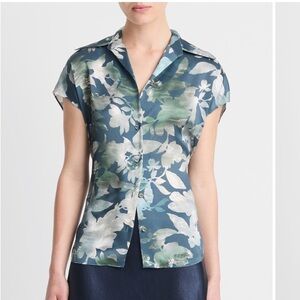 Vince Silk Shimmer Lake Button Up Top size XL